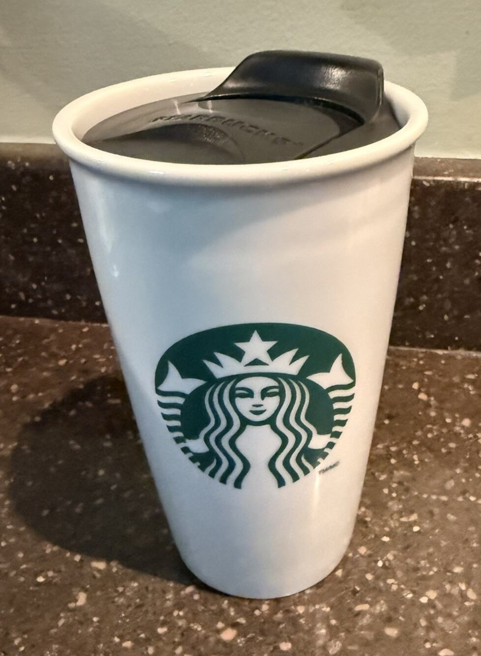 Starbucks Tumbler Siren Mermaid White Ceramic Travel Coffee Mug With Lid 12 Oz